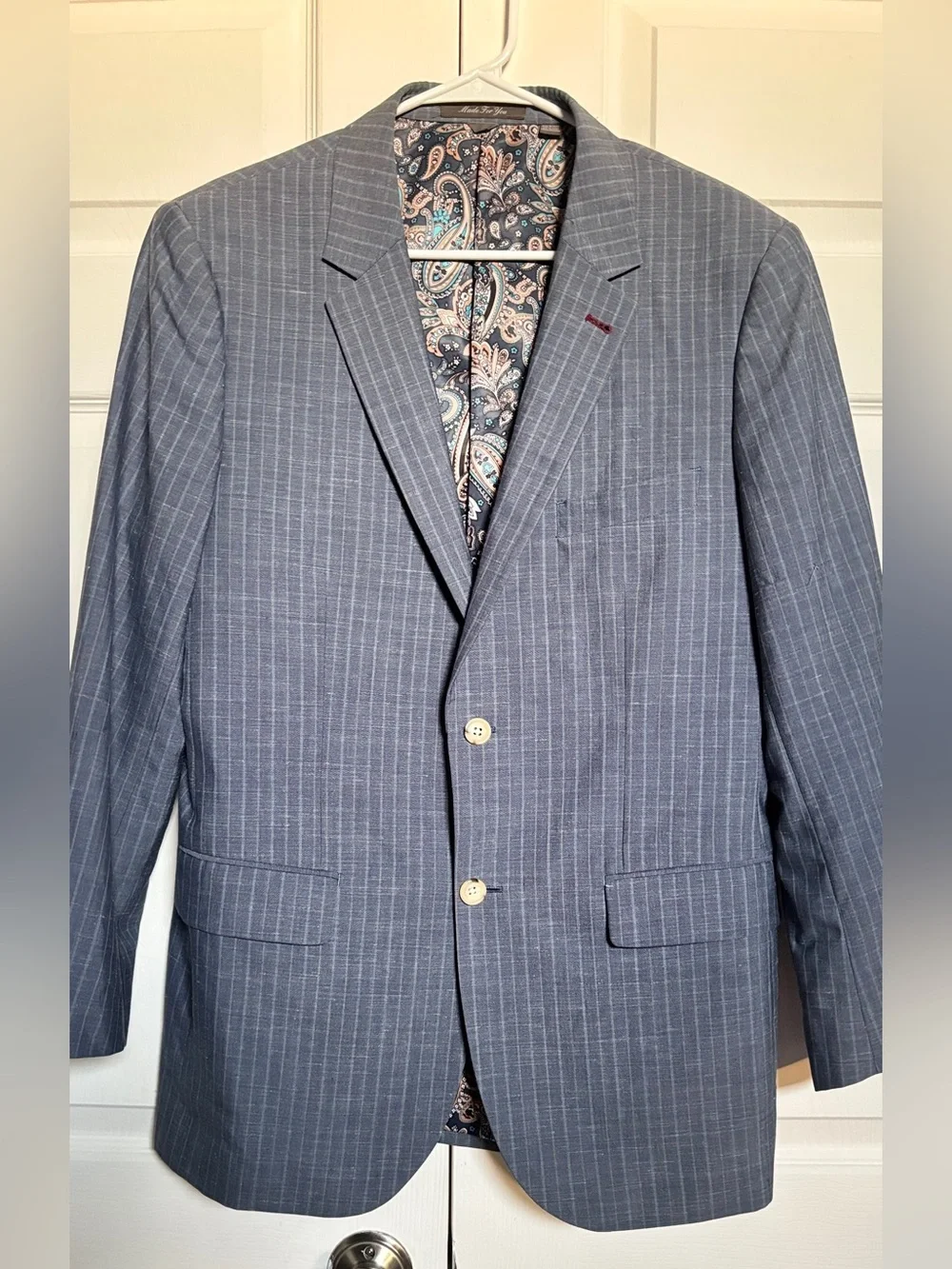 Indochino Made For You 42R Gray Pinstripe Wool Linen Silk Blazer Paisley Lined